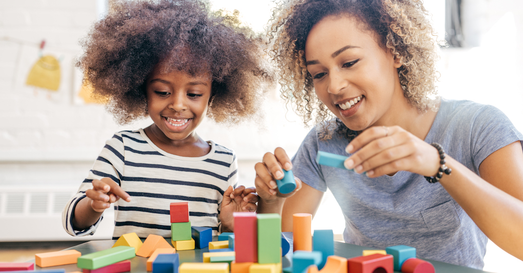Mom and Child playing with blocks